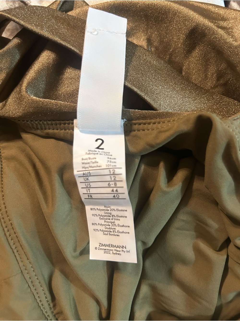Zimmermann Olive Pattie Plunge Belted Gold Chain One-Piece Swimsuit Size 6/8 - Picture 7 of 7